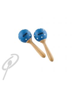 Nino Wooden Round Maracas - Blue Small w/white polkadots